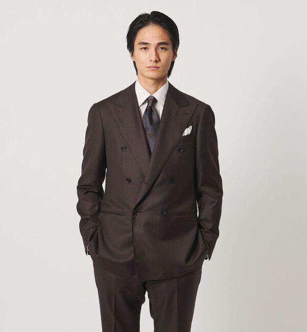 UNITED ARROWS「ブラウン シャークスキン ダブル 6ボタン スーツ MCーMODEL ヨコストレッチ」|スーツ|