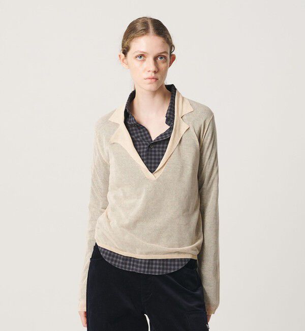 ATTISESSION「＜ATTISESSION＞シアー スキッパー ニット」|ニット・セーター|BEIGE