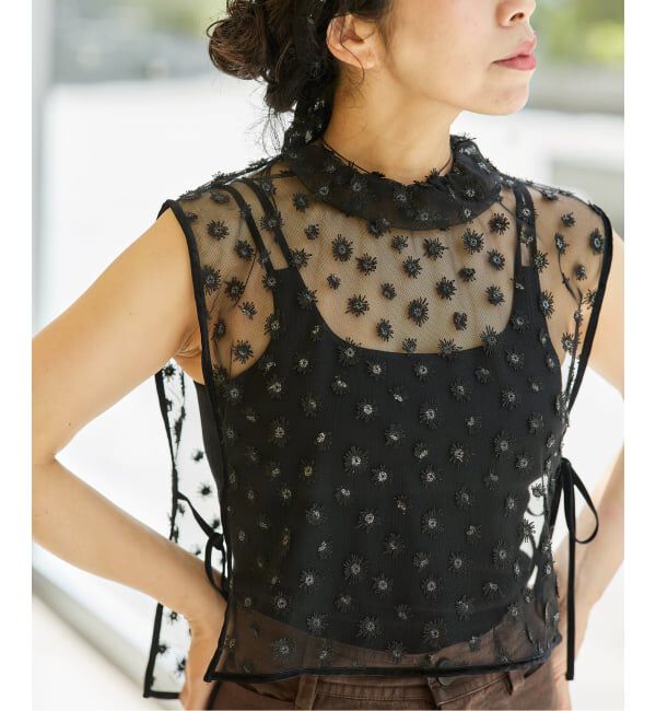 IENA LA BOUCLE「IENA LA BOUCLE フラワーモチーフチュールベスト」|シャツ・ブラウス|ブラック