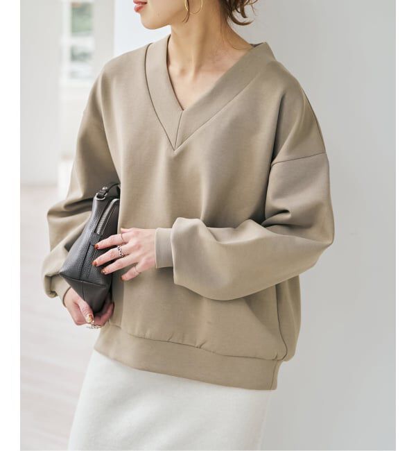 Spick and Span「《予約》ダンボールVネックプルオーバー」|スウェット・ジャージ|ベージュ