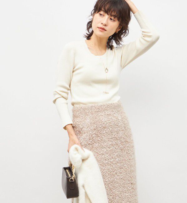 NOLLEY'S sophi「《アンサンブル対応》《手洗い可能》カシミヤ混リブUネックプルオーバー」|ニット・セーター|
