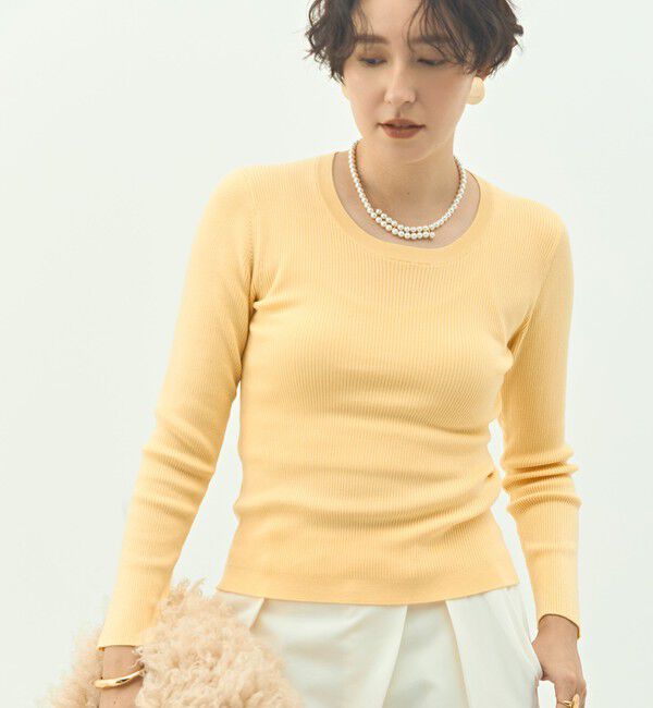 NOLLEY'S sophi「《アンサンブル対応》《手洗い可能》カシミヤ混リブUネックプルオーバー」|ニット・セーター|