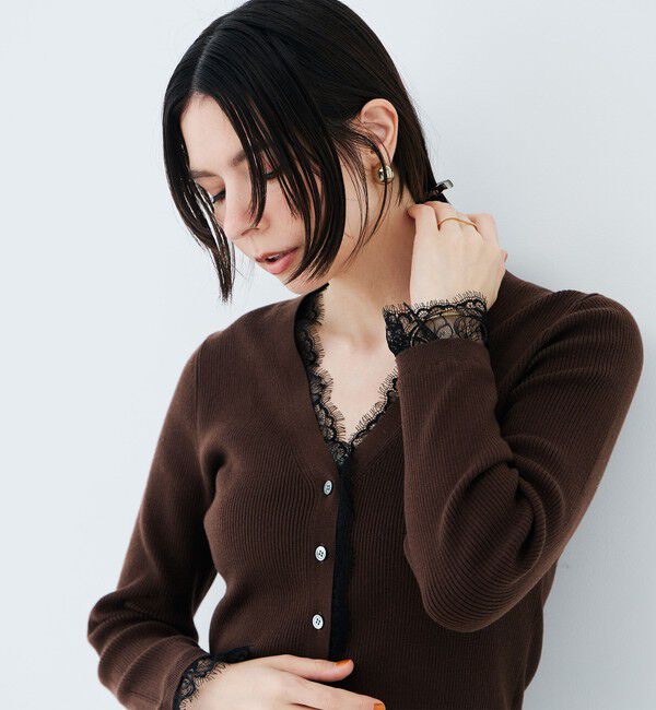 NOLLEY'S sophi「【新色追加】《手洗い可能》レース付きリブVネックカーディガン」|カーディガン|