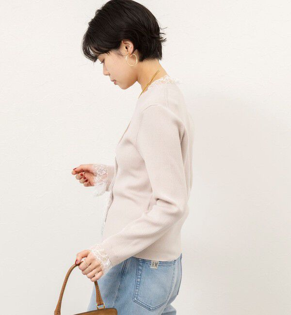 NOLLEY'S sophi「【新色追加】《手洗い可能》レース付きリブVネックカーディガン」|カーディガン|