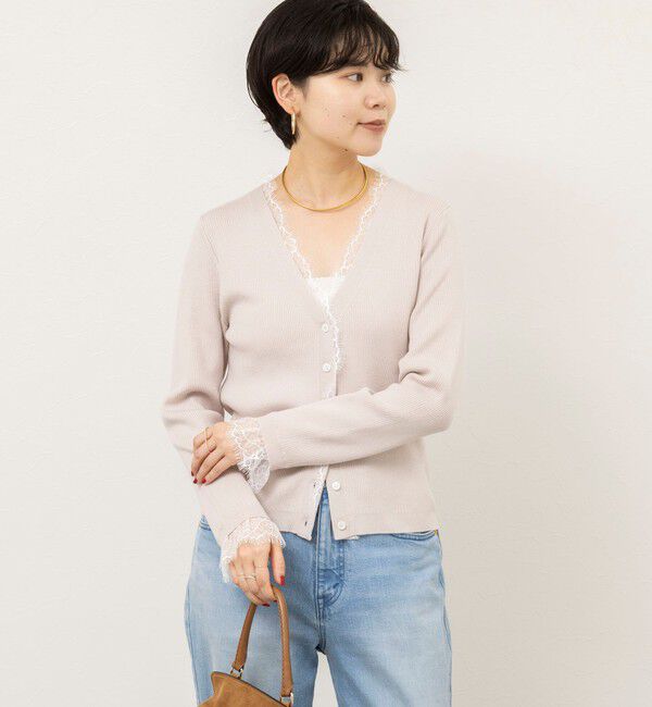 NOLLEY'S sophi「【新色追加】《手洗い可能》レース付きリブVネックカーディガン」|カーディガン|
