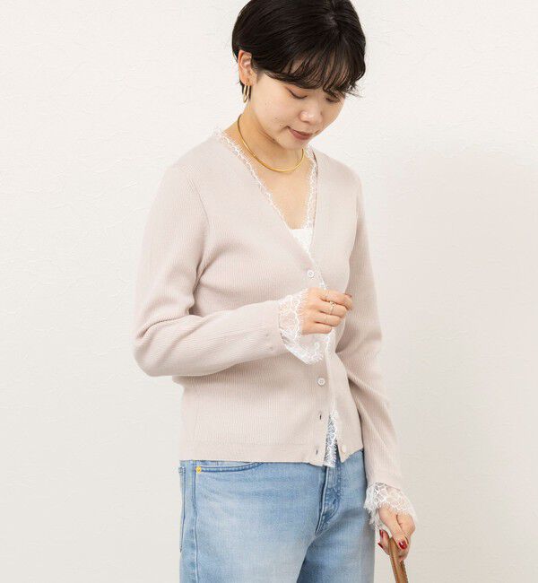NOLLEY'S sophi「【新色追加】《手洗い可能》レース付きリブVネックカーディガン」|カーディガン|