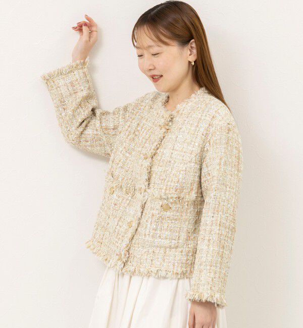 NOLLEY'S sophi「【WEB＆一部店舗限定アイテム】シャイニーツイードノーカラーJK」|ノーカラージャケット|