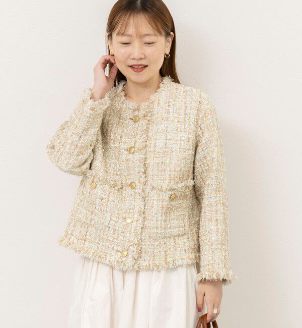 NOLLEY'S sophi「【WEB＆一部店舗限定アイテム】シャイニーツイードノーカラーJK」|ノーカラージャケット|