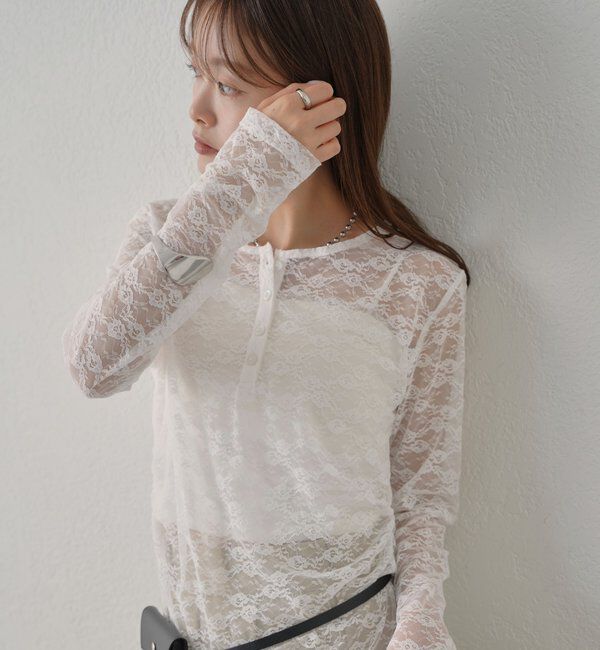  「〈新色ホワイト2〉【インナー使いに優秀アイテム/7色展開】シアーヘンリーロンT」|Tシャツ・カットソー|