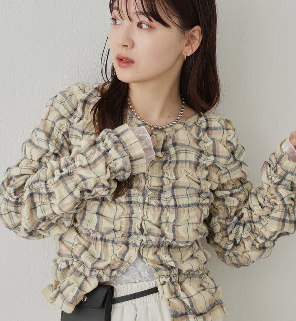  「シャーリングチェックブラウス」|シャツ・ブラウス|