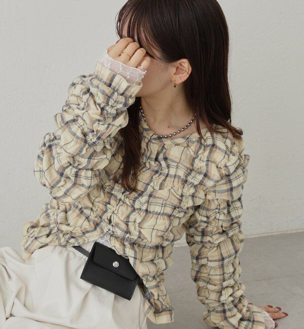  「シャーリングチェックブラウス」|シャツ・ブラウス|