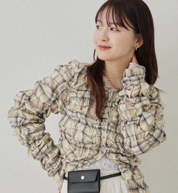  「シャーリングチェックブラウス」|シャツ・ブラウス|