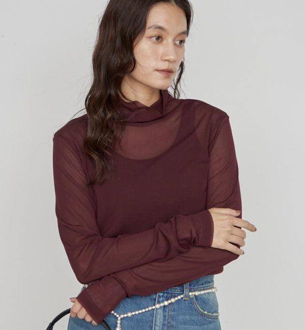  「《万能インナー》メッシュハイネックプルオーバー」|Tシャツ・カットソー|ボルドー