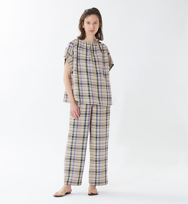 qualite「《セットアップ対応》レーヨンリネンチェックパンツ」|その他|