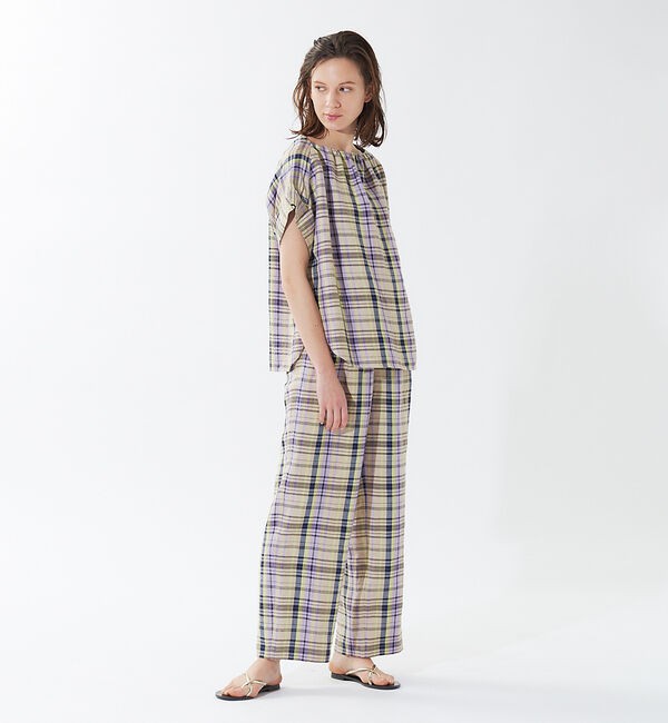 qualite「《セットアップ対応》レーヨンリネンチェックパンツ」|その他|