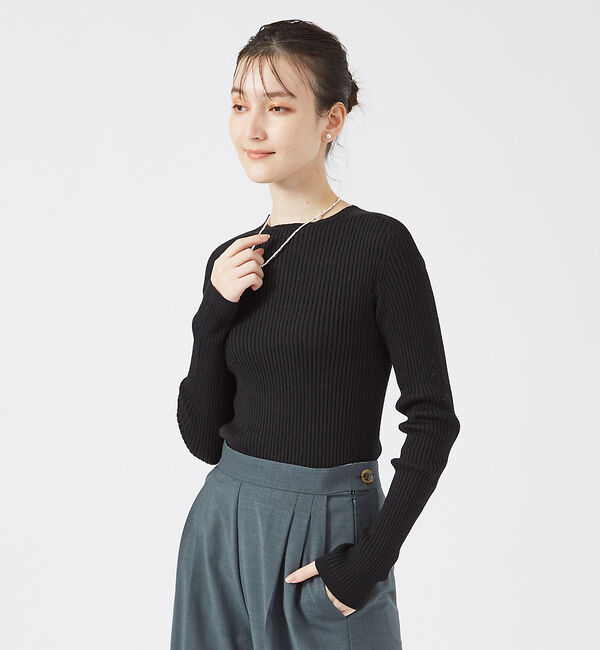 qualite「【日本製/2024AW】シームレスクルーネックニット」|ニット・セーター|ブラック