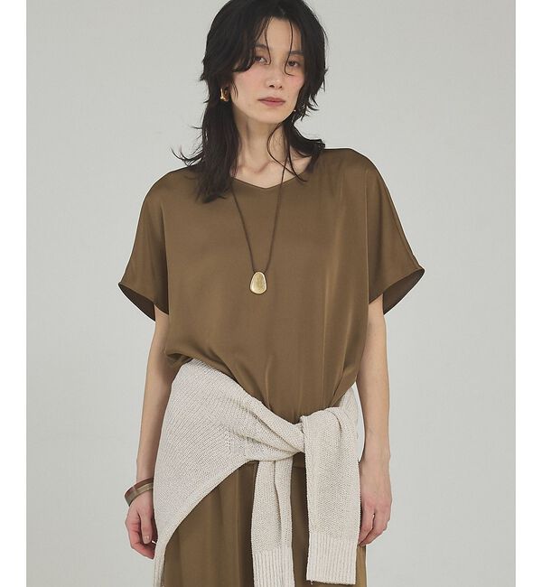 qualite「【接触冷感＆吸水速乾】新色入荷！クールサテンブラウス/セットアップ対応」|シャツ・ブラウス|カーキ