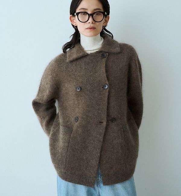 qualite「モヘアニットコート」|ピーコート|アンバー