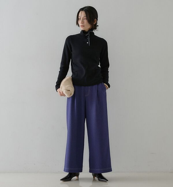 qualite「【アンサンブル可能】フェザートリミングニットプルオーバー」|ニット・セーター|