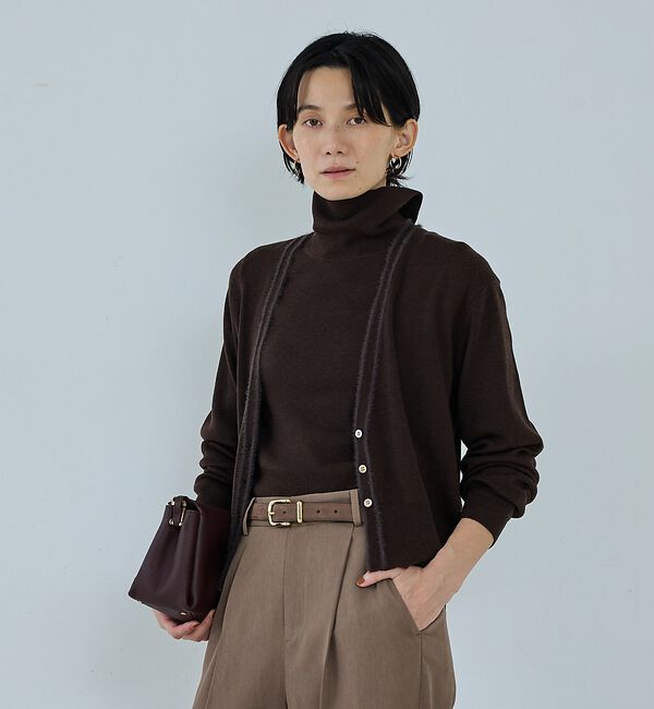 qualite「【アンサンブル可能】フェザートリミングニットカーデ」|カーディガン|