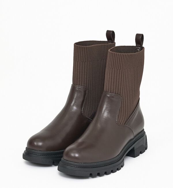 AU BANNISTER「【販売店舗限定】ニットソックスブーツ【予約】」|ショートブーツ|ダークブラウン