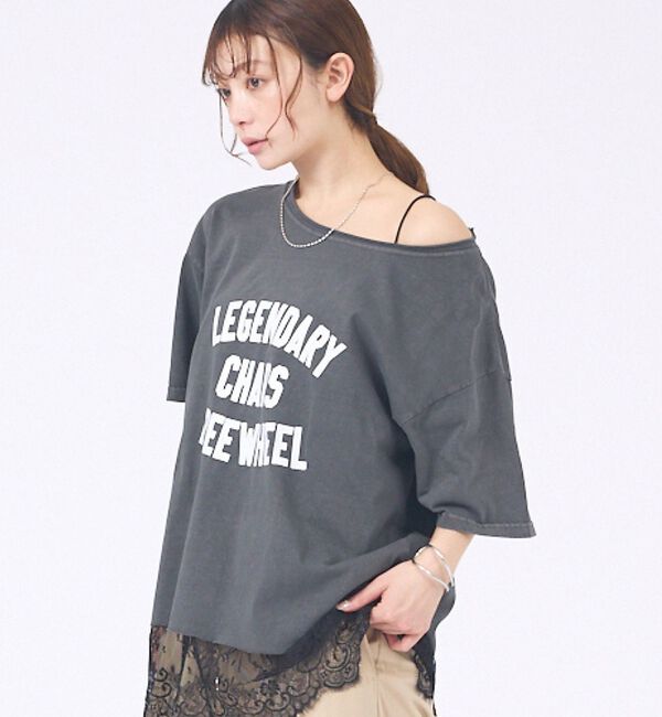 abahouse mavie「【2WAY】ピグメントオフショルダーロゴTシャツ」|Tシャツ・カットソー|チャコールグレー