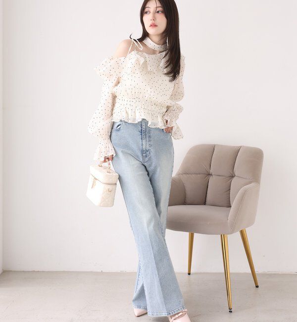 one after another NICE CLAUP「【選べる4サイズ】サイドカットレース美脚ビジューデニム」|その他|