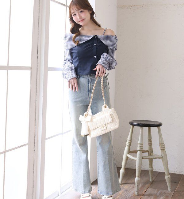 one after another NICE CLAUP「【選べる4サイズ】サイドカットレース美脚ビジューデニム」|その他|