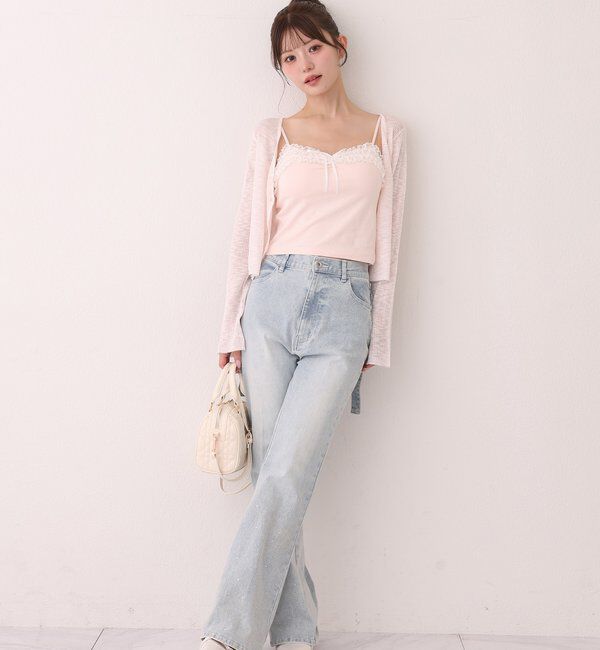 one after another NICE CLAUP「【選べる4サイズ】サイドカットレース美脚ビジューデニム」|その他|