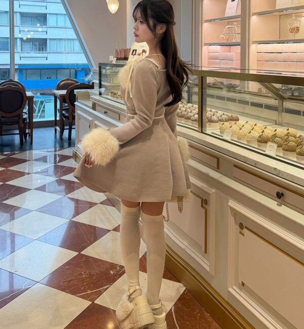 one after another NICE CLAUP「フェイクファーくびれニットミニワンピ【SMサイズ展開】」|ワンピース|