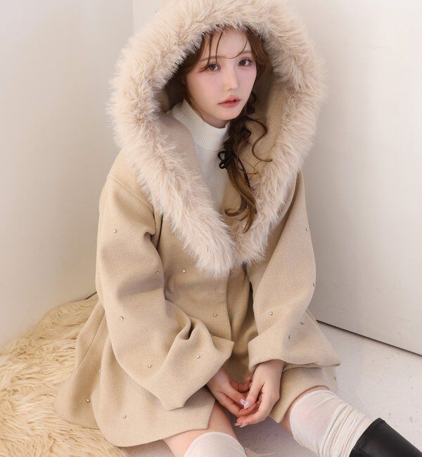 one after another NICE CLAUP「【リバイバル】フードフェイクファービジュー女の子コート」|その他|