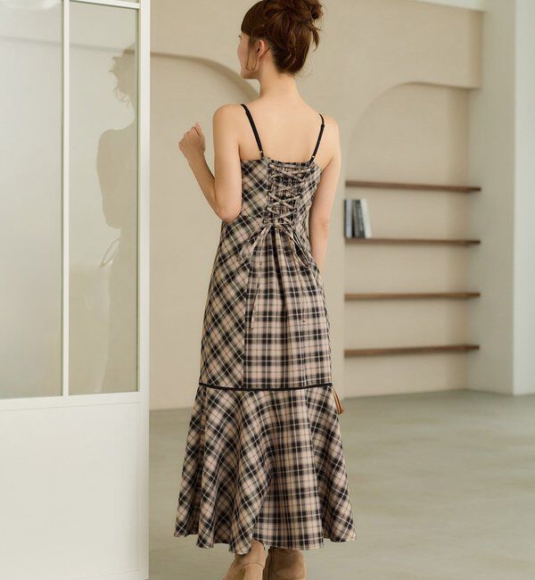 one after another NICE CLAUP「【SMサイズ展開】配色チェックロングキャミワンピース」|ワンピース|