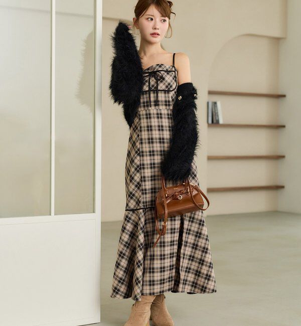 one after another NICE CLAUP「【SMサイズ展開】配色チェックロングキャミワンピース」|ワンピース|