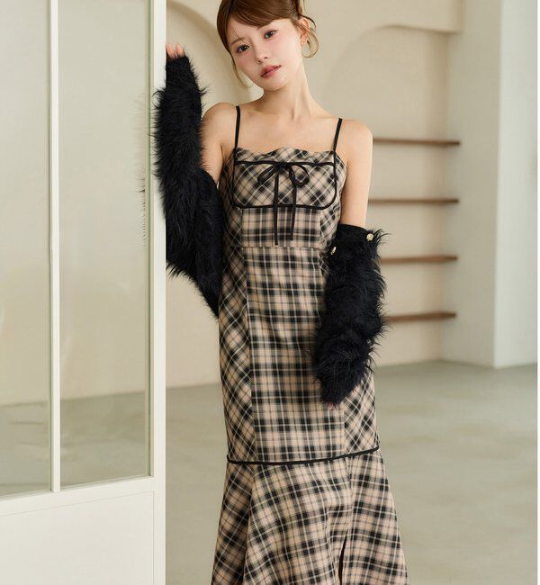 one after another NICE CLAUP「【SMサイズ展開】配色チェックロングキャミワンピース」|ワンピース|