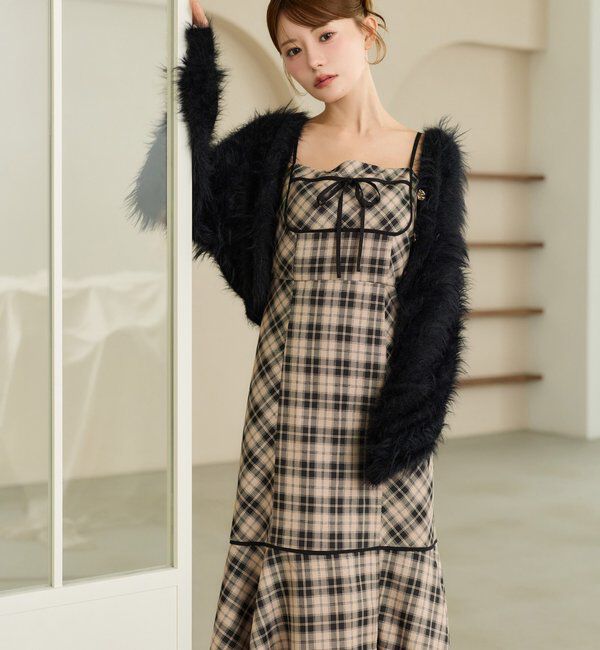 one after another NICE CLAUP「【SMサイズ展開】配色チェックロングキャミワンピース」|ワンピース|