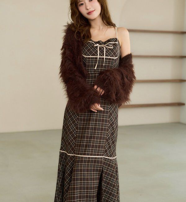 one after another NICE CLAUP「【SMサイズ展開】配色チェックロングキャミワンピース」|ワンピース|