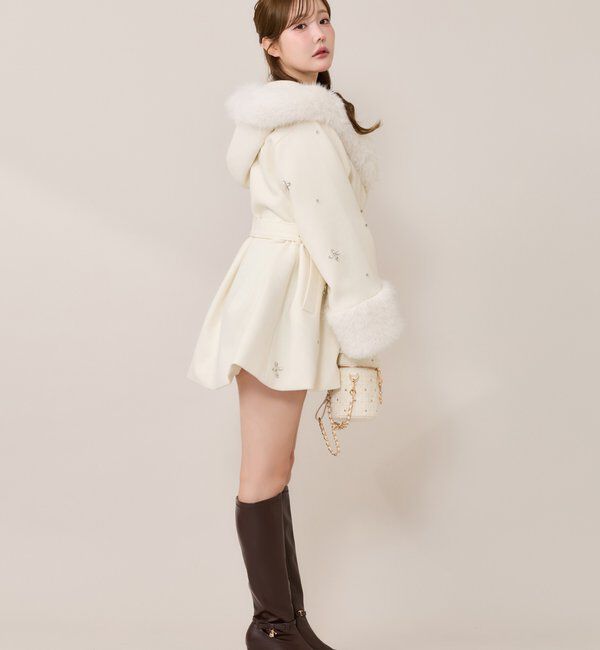 one after another NICE CLAUP「【Premium order】ビジューフェイクファー女の子コート」|その他|
