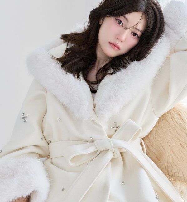 one after another NICE CLAUP「【Premium order】ビジューフェイクファー女の子コート」|その他|