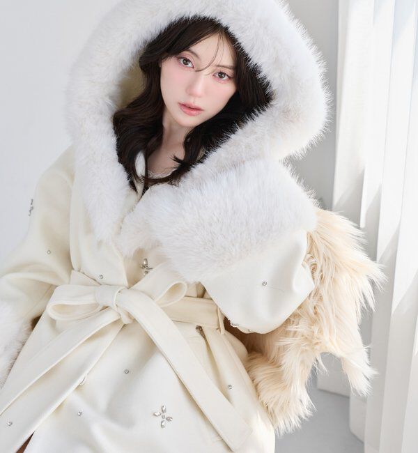 one after another NICE CLAUP「【Premium order】ビジューフェイクファー女の子コート」|その他|