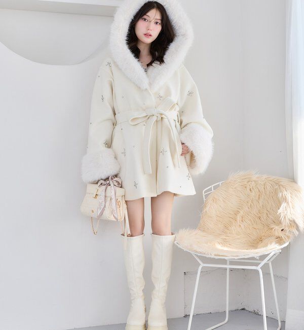 one after another NICE CLAUP「【Premium order】ビジューフェイクファー女の子コート」|その他|