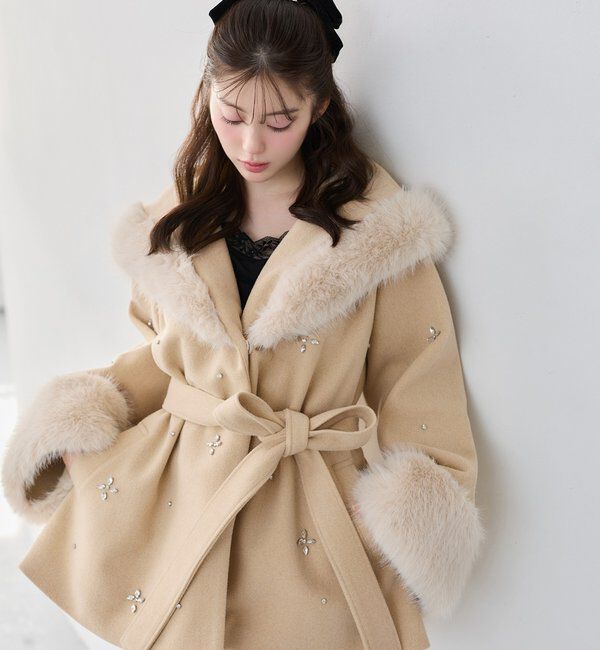 one after another NICE CLAUP「【Premium order】ビジューフェイクファー女の子コート」|その他|