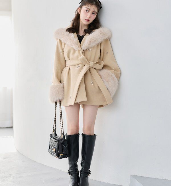 one after another NICE CLAUP「【Premium order】ビジューフェイクファー女の子コート」|その他|