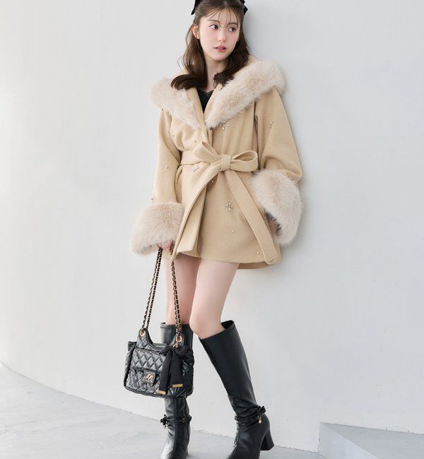 one after another NICE CLAUP「【Premium order】ビジューフェイクファー女の子コート」|その他|