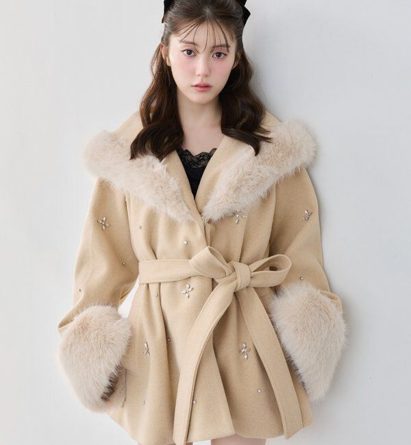 one after another NICE CLAUP「【Premium order】ビジューフェイクファー女の子コート」|その他|