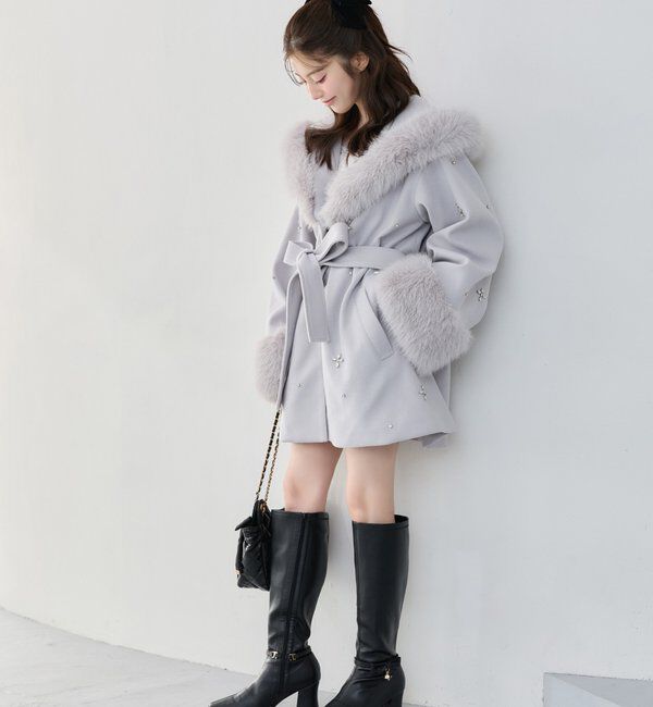 one after another NICE CLAUP「【Premium order】ビジューフェイクファー女の子コート」|その他|