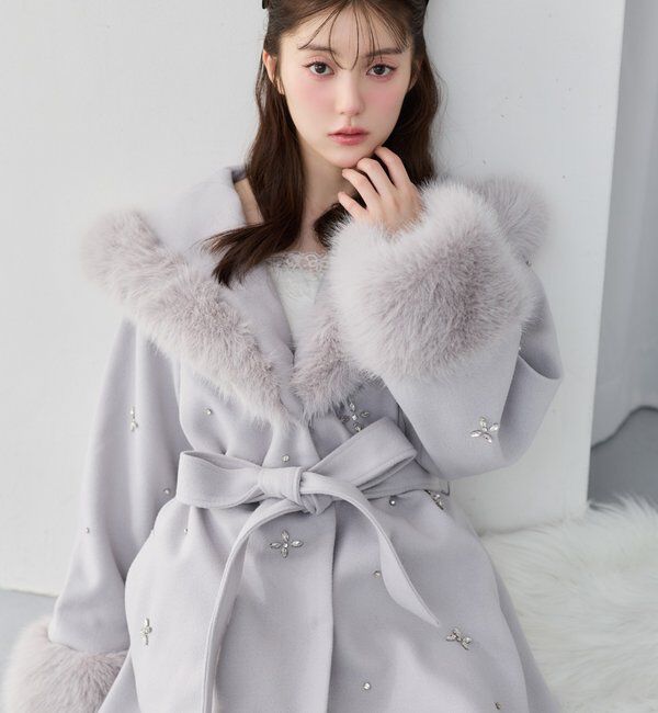 one after another NICE CLAUP「【Premium order】ビジューフェイクファー女の子コート」|その他|