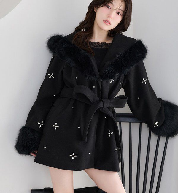 one after another NICE CLAUP「【Premium order】ビジューフェイクファー女の子コート」|その他|