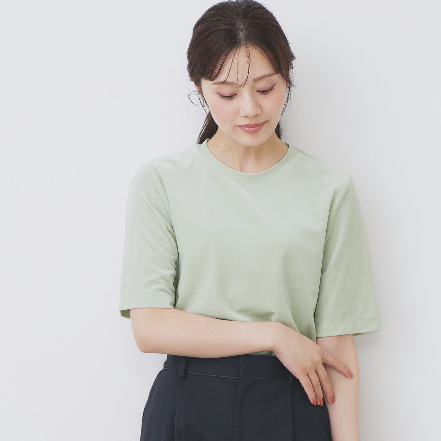 index「《andGIRL掲載》ベロアボクシーTシャツ【洗濯機洗い可】」|Tシャツ・カットソー|ライトグリーン(02
