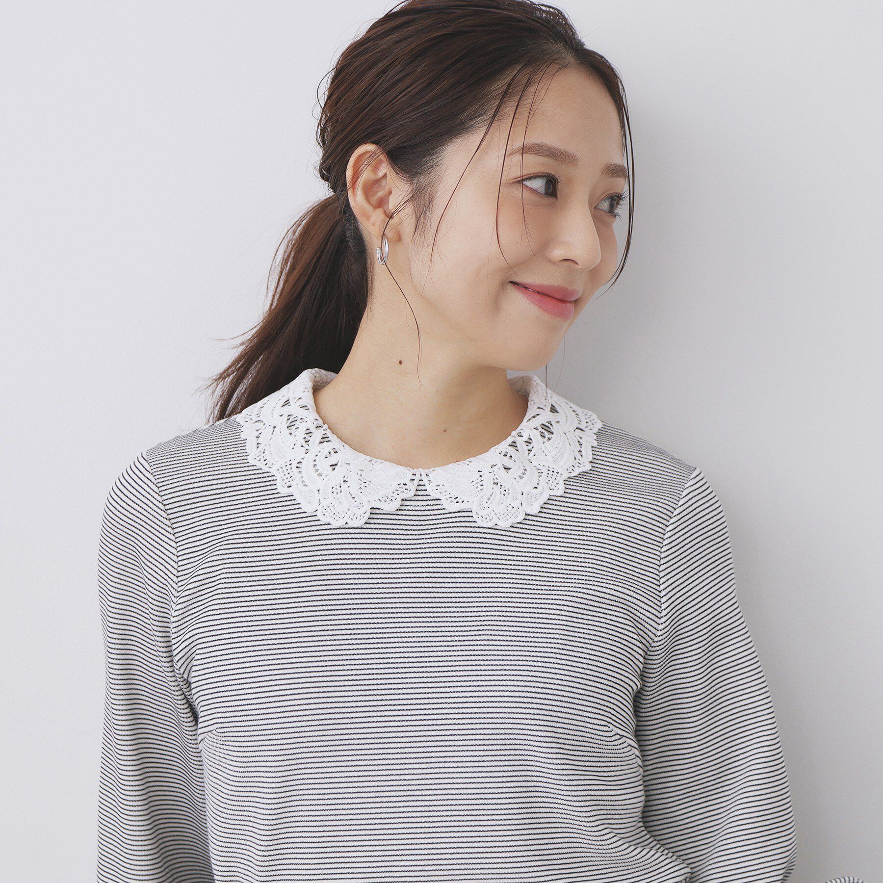 index「レース衿付きピケジャージトップス【洗濯機OK】」|Tシャツ・カットソー|