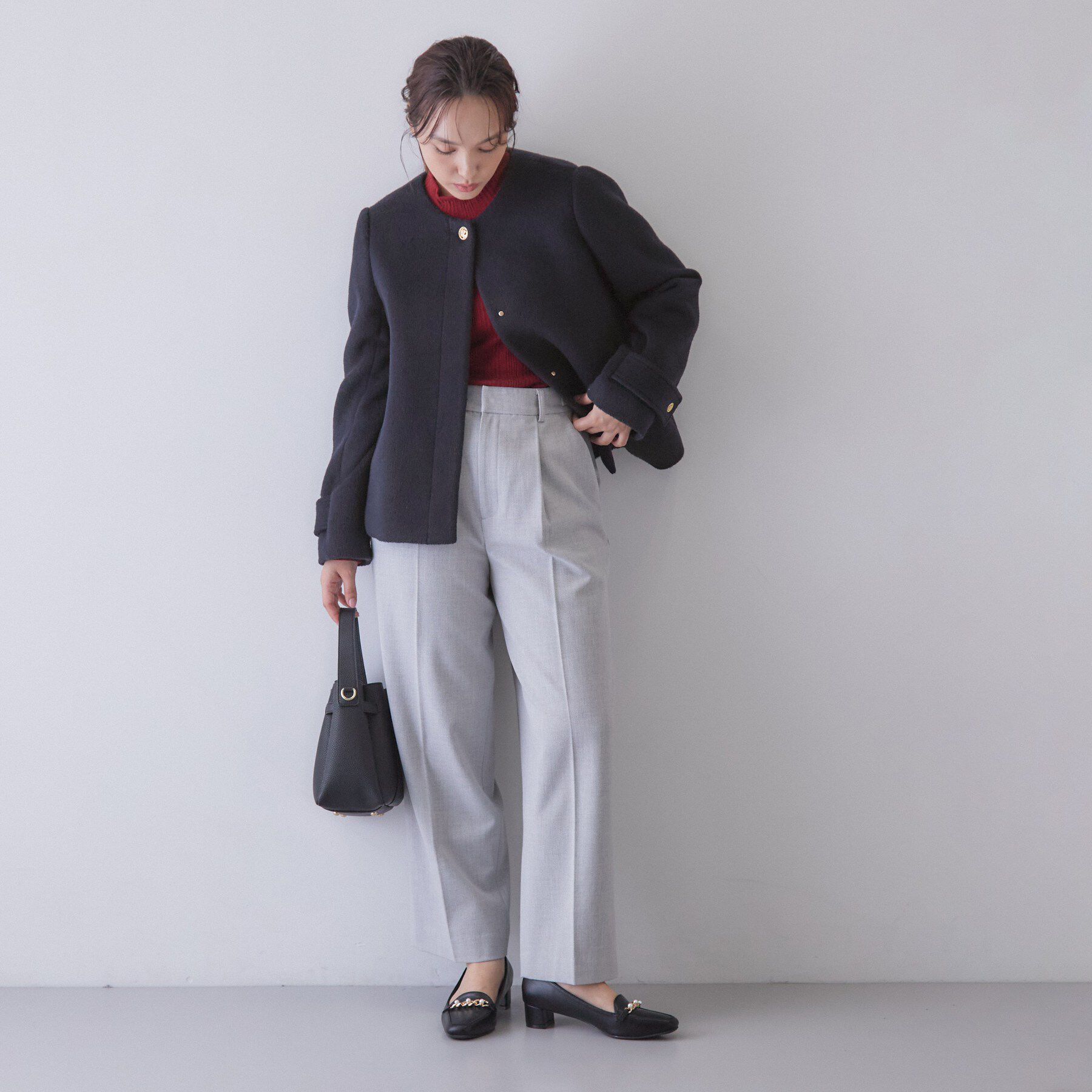 index「【植草美幸先生が指南する好印象スタイル】カシミヤ混ノーカラーショートコート」|ノーカラーコート|